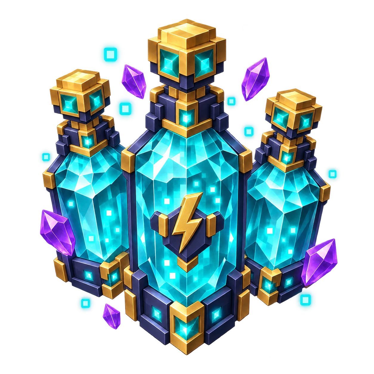Pack of three cyan crystal Shard Boosters with gold caps